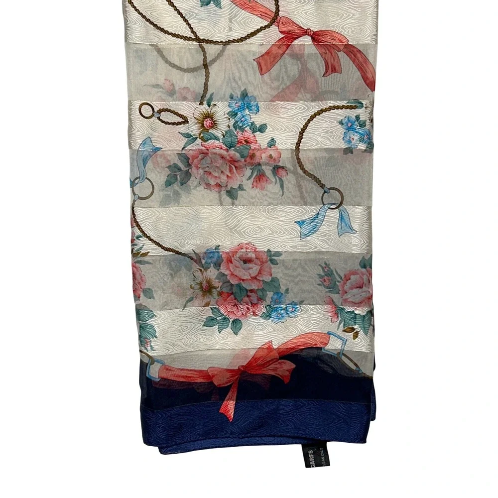 VTG Casca 100% Silk Floral Coquette Square Scarf Blue Pink Ivory 34